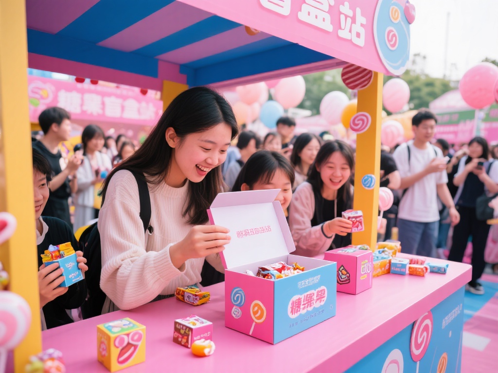 此外，糖果盲盒站吸引了许多尝鲜的冒险者。参与者可以